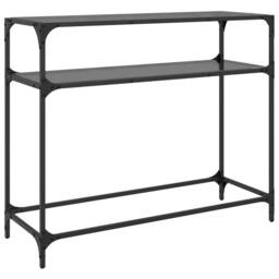 Berkfield Home Console Table with Black Glass Top98x35x81 cm Steel - Size: 98 x 35 x 81 cm - thumbnail 6