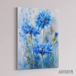 "Artery8 Cornflowers Flower Watercolour Canvas Wall Art Print in Blue - Size: W18"" x H24""" - thumbnail 2