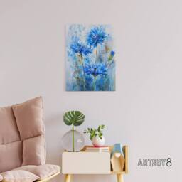 "Artery8 Cornflowers Flower Watercolour Canvas Wall Art Print in Blue - Size: W18"" x H24""" - thumbnail 3