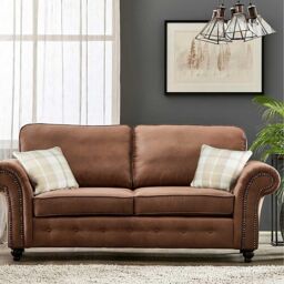 Furniture 786 Oakland Suede Leather 3 Seater Sofa in Brown - thumbnail 1