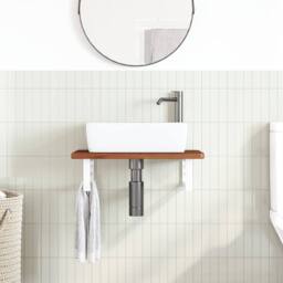 Berkfield Home Basin Shelf Wall Mounted Steel & Solid Wood Oak in Brown - thumbnail 3