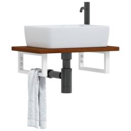 Berkfield Home Basin Shelf Wall Mounted Steel & Solid Wood Oak in Brown - thumbnail 2