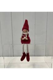 KDMD Red Boucle Sitting Doll with Wooden Heart