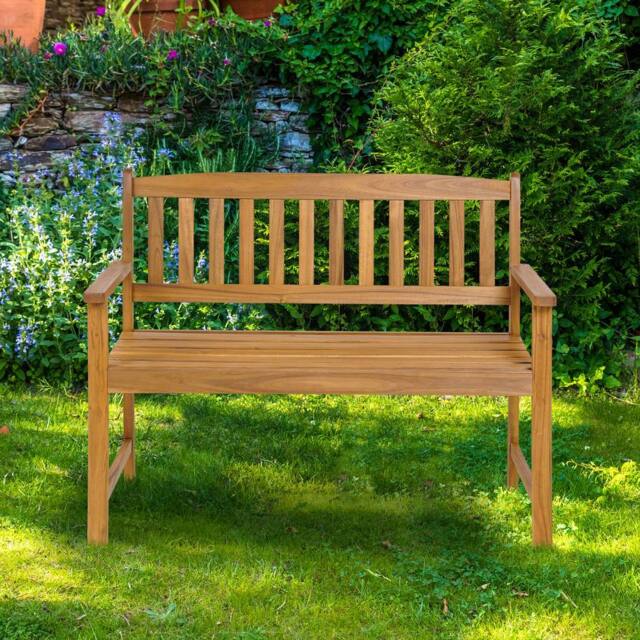 Costway Outdoor Acacia Wood Bench 2-Person Patio Bench Garden Bench w/Armrest in Natural - image 1