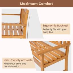Costway Outdoor Acacia Wood Bench 2-Person Patio Bench Garden Bench w/Armrest in Natural - thumbnail 5
