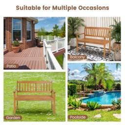 Costway Outdoor Acacia Wood Bench 2-Person Patio Bench Garden Bench w/Armrest in Natural - thumbnail 7