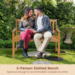 Costway Outdoor Acacia Wood Bench 2-Person Patio Bench Garden Bench w/Armrest in Natural - thumbnail 3