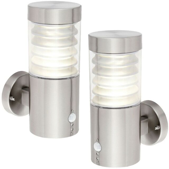 Loops 2 PACK IP44 Outdoor LED Light Brushed Steel Spiralled Outdoor PIR Wall Lamp in Metallics - image 1