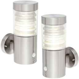 Loops 2 PACK IP44 Outdoor LED Light Brushed Steel Spiralled Outdoor PIR Wall Lamp in Metallics - thumbnail 1