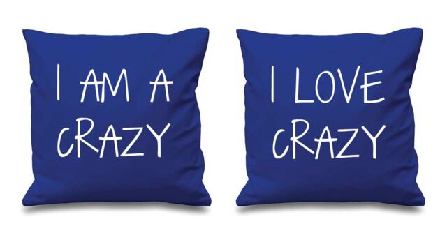 60 SECOND MAKEOVER I Am Crazy I Love Crazy Cushion Covers in Blue - Size: 40 cm x 40 cm