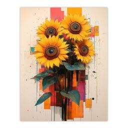 "Artery8 Sunflower Bouquet Modern Floral Abstract Painting Wall Art Print in Yellow - Size: W18"" x H24""" - thumbnail 1