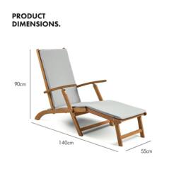 VonHaus Hudson Wooden Folding Garden Sun Lounger with Cushion in Natural - thumbnail 6