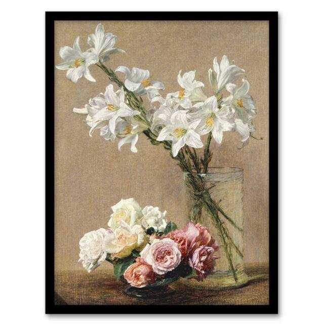 Artery8 Still Life Roses & Lilies Latour Framed Wall Art Print - Size: A3 - image 1