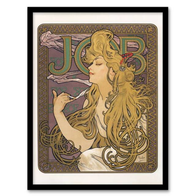 Artery8 Alphonse Mucha Framed Wall Art Job Paper Vintage Advert Art Nouveau in Purple - Size: A4 - image 1