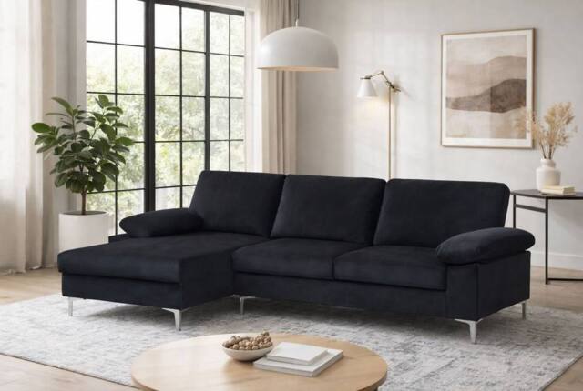LUXURY LIFE Napoli Velvet Fabric Left Hand Facing Chaise Sofa in Black - image 1