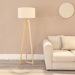 ValueLights Lottie Natural Wood Tripod Floor Lamp with Linen White Trim Shade & LED Bulb - thumbnail 3