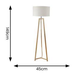 ValueLights Lottie Natural Wood Tripod Floor Lamp with Linen White Trim Shade & LED Bulb - thumbnail 4