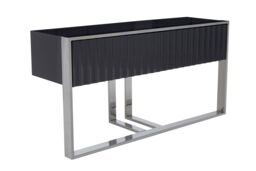 Orsina Grey Hi‑Gloss Finish Console Table, Sleek Glossy Grey Top with Polished Stainless Steel Frame - thumbnail 5