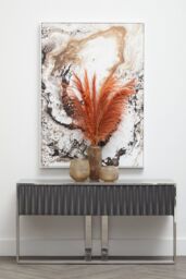 Orsina Grey Hi‑Gloss Finish Console Table, Sleek Glossy Grey Top with Polished Stainless Steel Frame - thumbnail 2