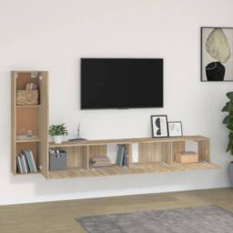 Berkfield Home 3 Piece TV Cabinet Set Sonoma Oak Engineered Wood in Light Brown - thumbnail 3