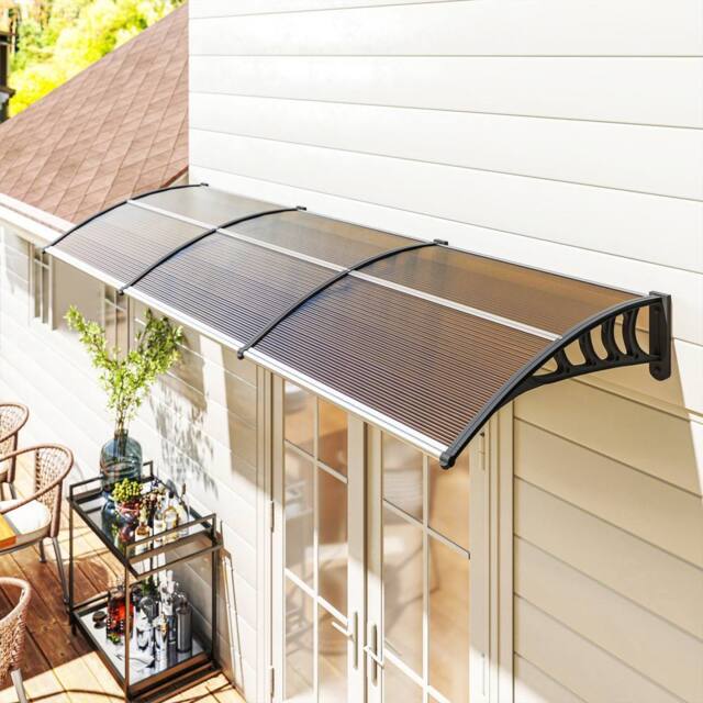 OUTSUNNY Door Canopy Outdoor Awning Rain Shelter for Window Porch, Brown - image 1