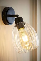 ValueLights Cheltenham Ribbed Glass Dome Adjustable Spotlight Wall Light in Black - thumbnail 1