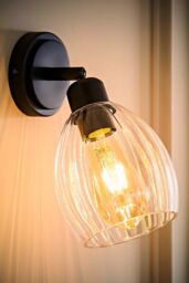 ValueLights Cheltenham Ribbed Glass Dome Adjustable Spotlight Wall Light in Black - thumbnail 2