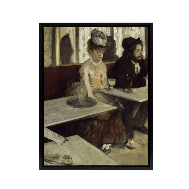 "Artery8 In a Cafe Absinthe Drinkers Edgar Degas Vintage Framed Canvas Wall Art in Grey - Size: W12"" x H16""" - image 1