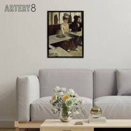"Artery8 In a Cafe Absinthe Drinkers Edgar Degas Vintage Framed Canvas Wall Art in Grey - Size: W12"" x H16""" - thumbnail 3