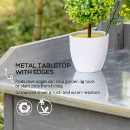 OUTSUNNY Garden Potting Table Workstation with Metal Tabletop, Drawer, Shelves in Grey - thumbnail 4