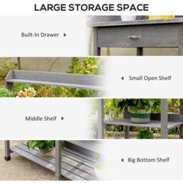 OUTSUNNY Garden Potting Table Workstation with Metal Tabletop, Drawer, Shelves in Grey - thumbnail 6