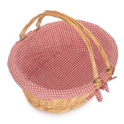 Red Hamper Wicker Small Swing Handle Shopping Basket With Red & White Check in Brown - thumbnail 2