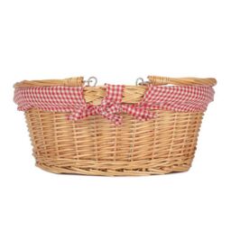 Red Hamper Wicker Small Swing Handle Shopping Basket With Red & White Check in Brown - thumbnail 3