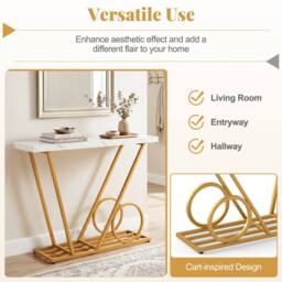 Costway 100CM Modern Console Table Faux Marble Entryway Table Sofa Side Table in White - thumbnail 4