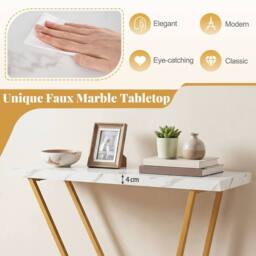 Costway 100CM Modern Console Table Faux Marble Entryway Table Sofa Side Table in White - thumbnail 2