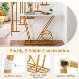 Costway 100CM Modern Console Table Faux Marble Entryway Table Sofa Side Table in White - thumbnail 7
