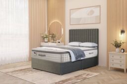 "Somnior Eleanor Linen Divan Bed Set with Pillowtop Mattress & 54"" Headboard in Mid Grey - Size: Small Single"