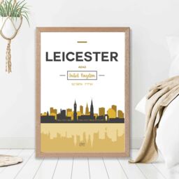 ARTZE Leicester Yellow & Black City Skyline Framed Print SIZE: A2 with Oak Frame - Size: A4 - thumbnail 2