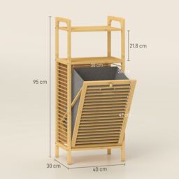 HOMCOM Removable 37L Laundry Hamper with Bamboo Bathroom Storage Cabinet in Natural - thumbnail 3