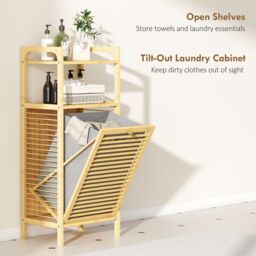 HOMCOM Removable 37L Laundry Hamper with Bamboo Bathroom Storage Cabinet in Natural - thumbnail 4
