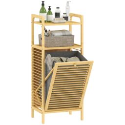 HOMCOM Removable 37L Laundry Hamper with Bamboo Bathroom Storage Cabinet in Natural - thumbnail 2