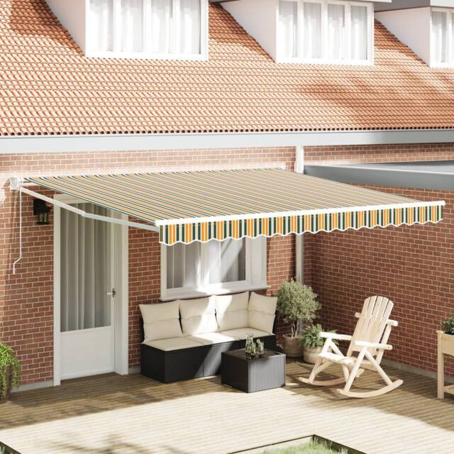 Berkfield Home Manual Retractable Awning with LED Green & White 400x350 cm - image 1