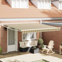 Berkfield Home Manual Retractable Awning with LED Green & White 400x350 cm - thumbnail 1