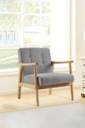 Living and Home Grey Terry Cloth Casual Upholstered Armchair with Rubberwood Wood Frame - thumbnail 2