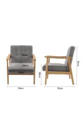 Living and Home Grey Terry Cloth Casual Upholstered Armchair with Rubberwood Wood Frame - thumbnail 3