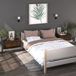 Berkfield Home Wall-mounted Bedside Cabinets 2 pcs Smoked Oak in Brown - thumbnail 1