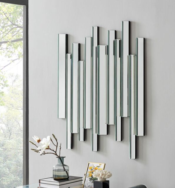 Crystalline Medium 100cm x 80cm Silver Mirrored Frame 3D Contemporary Modern Hallway Bedroom Living Room Wall Mirror - image 1