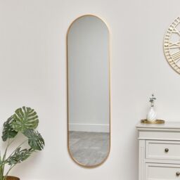Melody Maison Warm Gold Oval Framed Wall Mirror 140cm X 40cm in Metallic Gold - Size: 140 cm X 40 cm - thumbnail 2