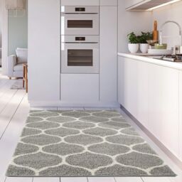 THE RUGS Soft Trellis Shaggy Rugs & Runners Grey & Ivory Living Room - Size: 120 cm x 120 cm - thumbnail 6
