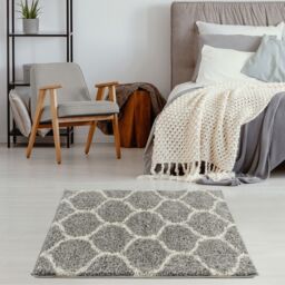 THE RUGS Soft Trellis Shaggy Rugs & Runners Grey & Ivory Living Room - Size: 120 cm x 120 cm - thumbnail 7